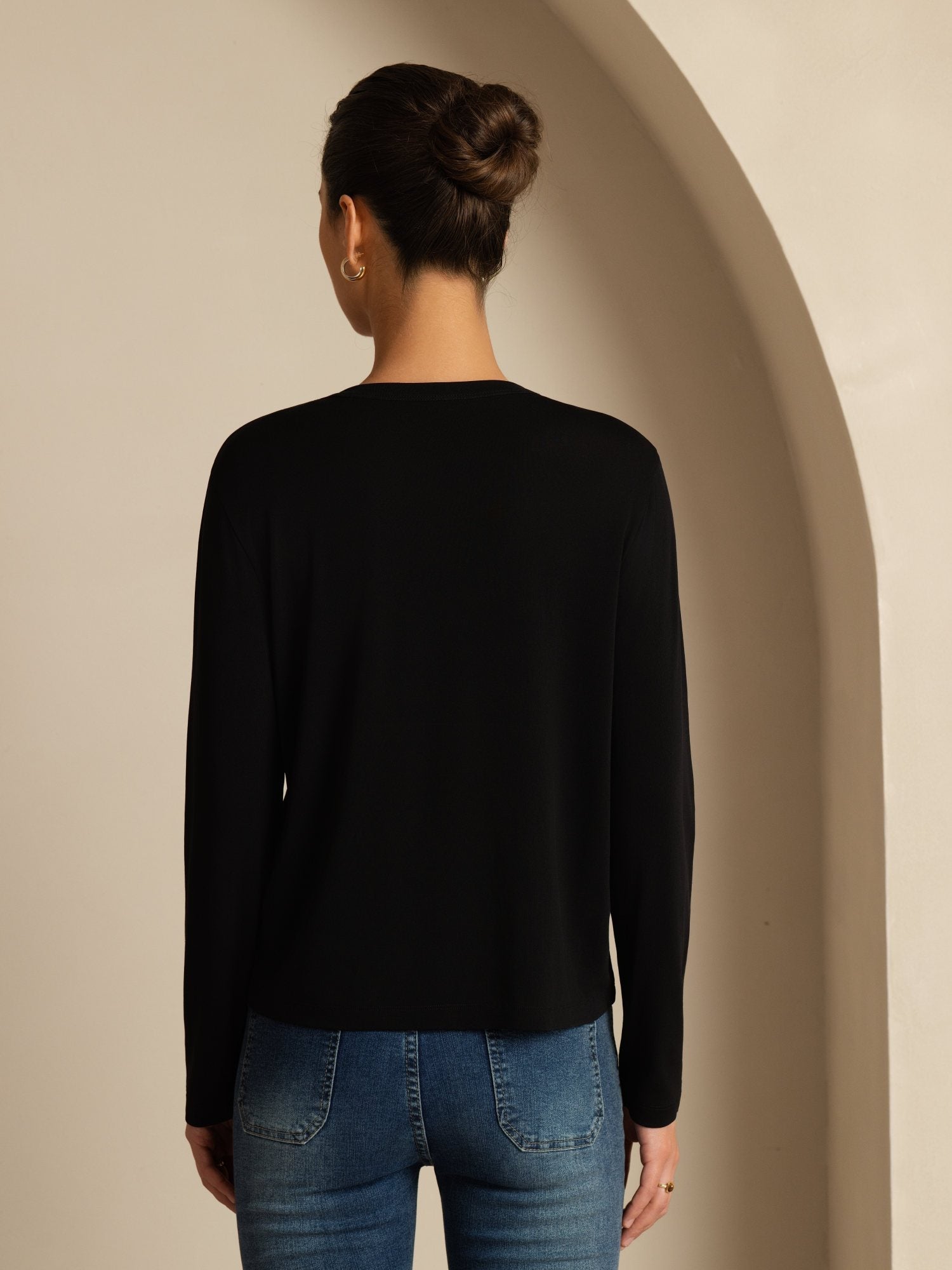 [أسود] SilkSilky-SA 19Momme الأكمام الطويلة رقبة على شكل حرف V كارديجان نسائي 002