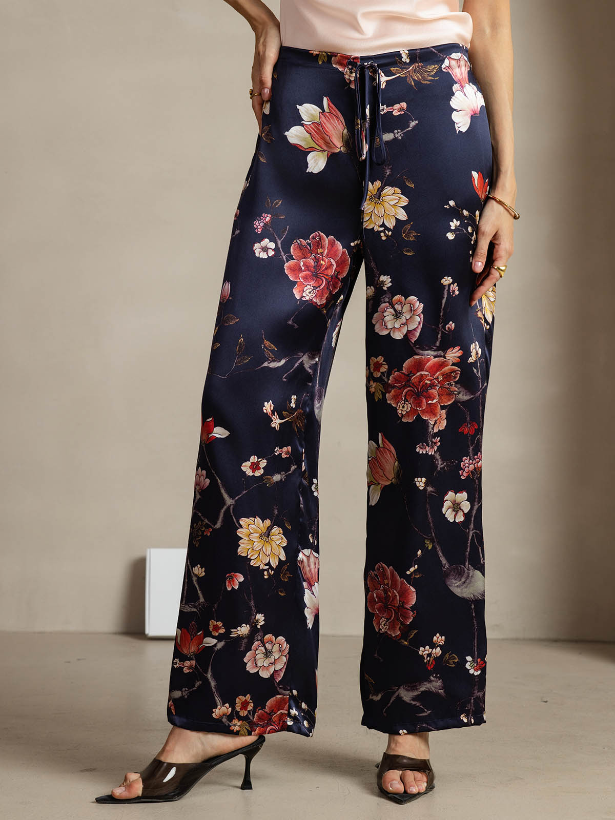 [زهري كحلي] SilkSilky-SA 19Momme الحرير Womens Pants 001