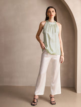[اخضر فاتح] SilkSilky-SA Sleeveless Halter تي شيرت نسائية 005
