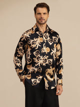 [التنين الأسود] SilkSilky-SA Long Sleeve Lapel Collar قميص رجالي 001