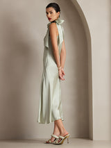 [اخضر فاتح] SilkSilky-SA Sleeveless Tie Neck فساتين نسائية 004