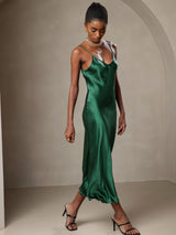 [أخضر] SilkSilky-SA Sleeveless V Neck فساتين نسائية 006