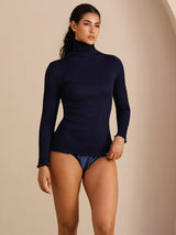 [أزرق غامق] SilkSilky-SA Long Sleeve Turtle Neck تي شيرت نسائية 004