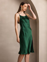 [أخضر غامق] SilkSilky-SA Sleeveless فساتين نسائية 003