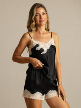 [أسود] SilkSilky-SA Sleeveless V Neck مجموعة قميص قصير 006