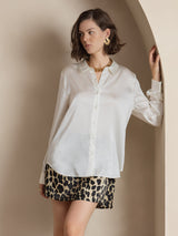 [أبيض] SilkSilky-SA Long Sleeve Lapel Collar بلايز نسائية 003