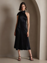[أسود] SilkSilky-SA Sleeveless Tie Neck فساتين نسائية 008