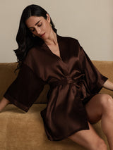 [قهوة] SilkSilky-SA 3/4 Sleeve رداء حمام نسائي 009