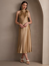 [شامبانيا] SilkSilky-SA Sleeveless Tie Neck فساتين نسائية 008