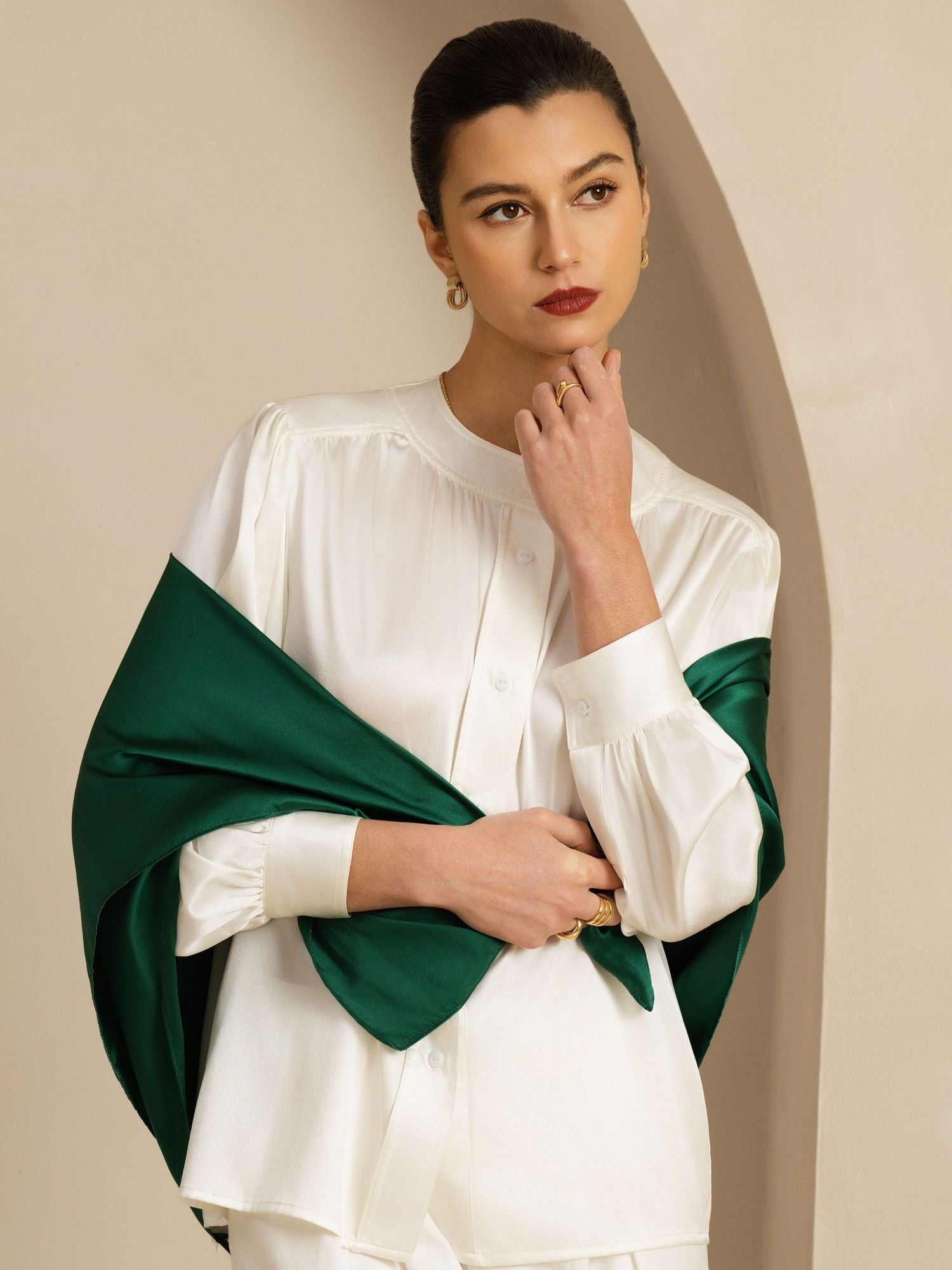 [أخضرغامق] SilkSilky-SA Pure Silk Scarf 001