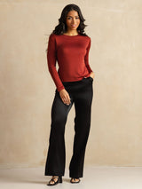 [طوب محروق] SilkSilky-SA Long Sleeve Crew Neck تي شيرت نسائية 008