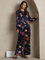 [زهري كحلي] SilkSilky-SA 19Momme الحرير Lapel Collar Women''s Outfit Sets 003