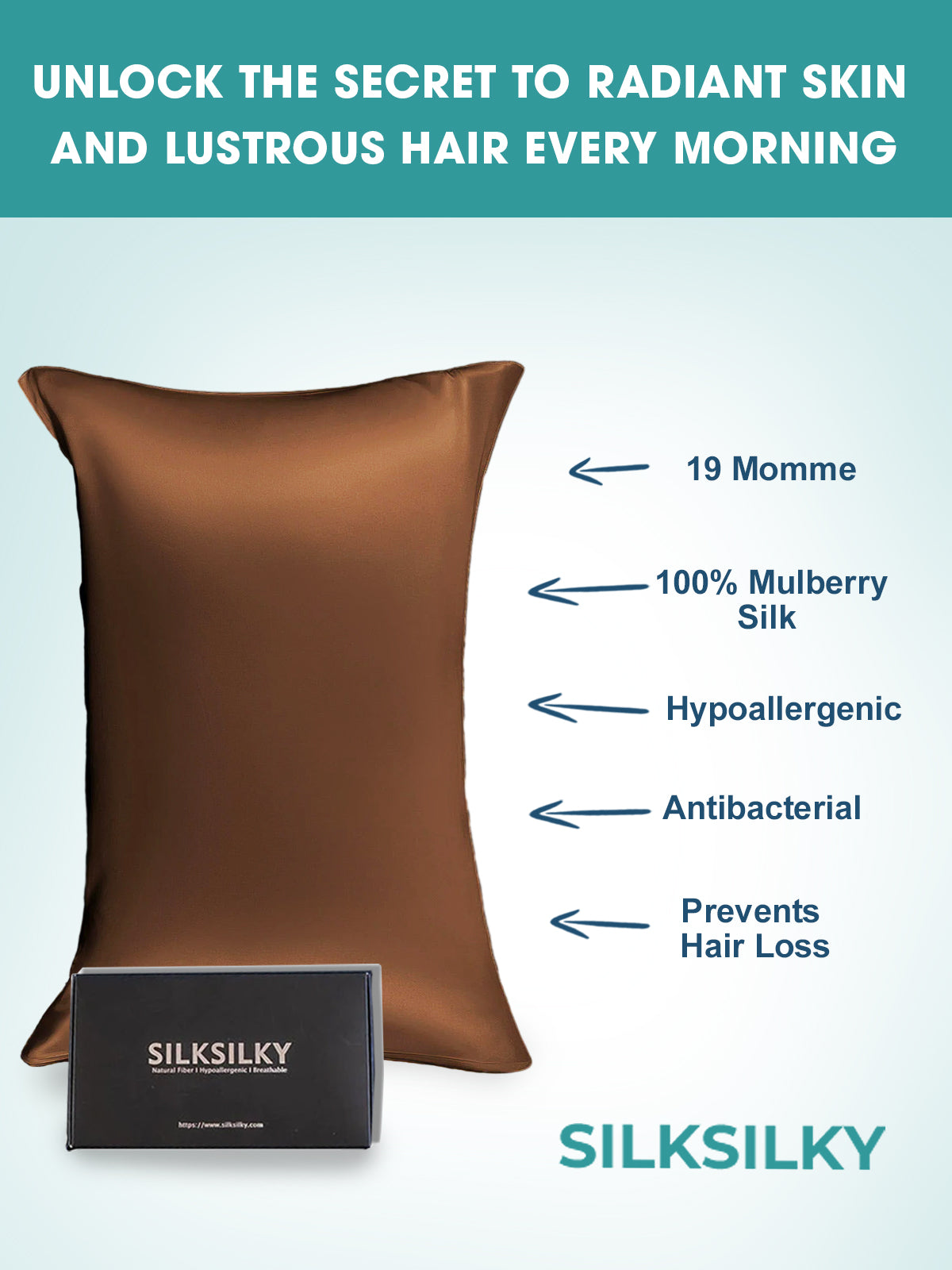 SilkSilky-SA 19Momme الحرير الخالص Pillowcase قهوة 003