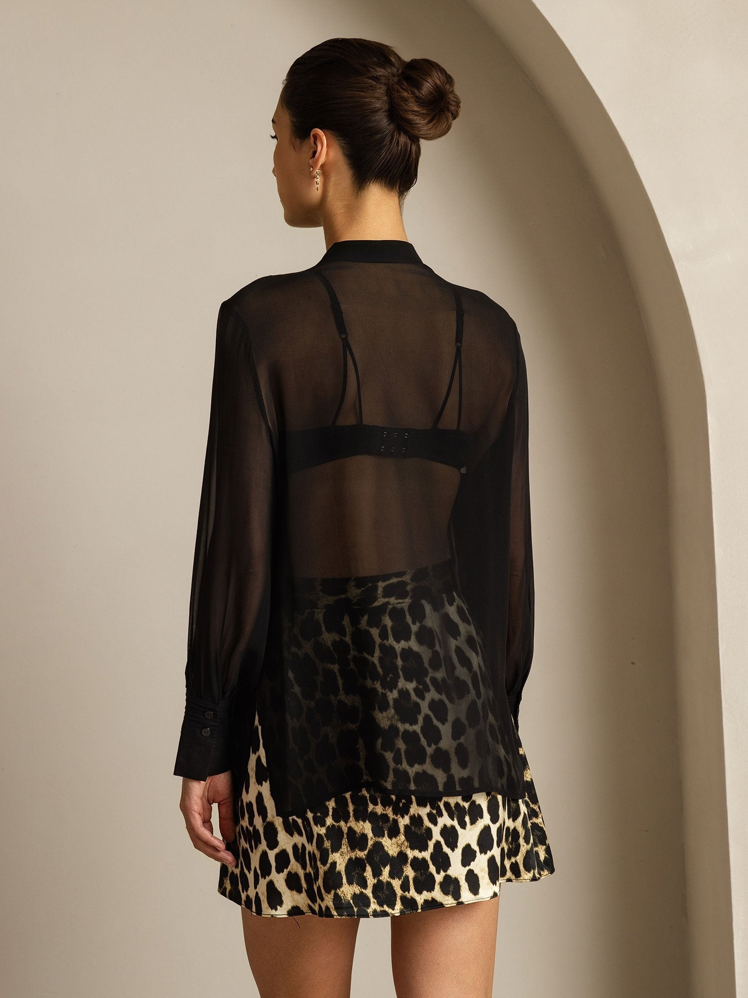 [أسود] SilkSilky-SA الحرير الخالص Split بلايز نسائية 002