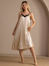 [بيج الأرز] SilkSilky-SA Spaghetti Strap V Neck باس النوم 004