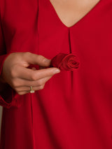 [خمر] SilkSilky-SA Long Sleeve V Neck بلوزات نسائية 004