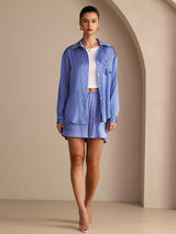 [مقلم دقيق أزرق] SilkSilky-SA Long Sleeve Lapel Collar Women's Outfit Sets 006