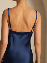 [أزرق غامق] SilkSilky-SA Sleeveless V Neck فساتين نسائية 004