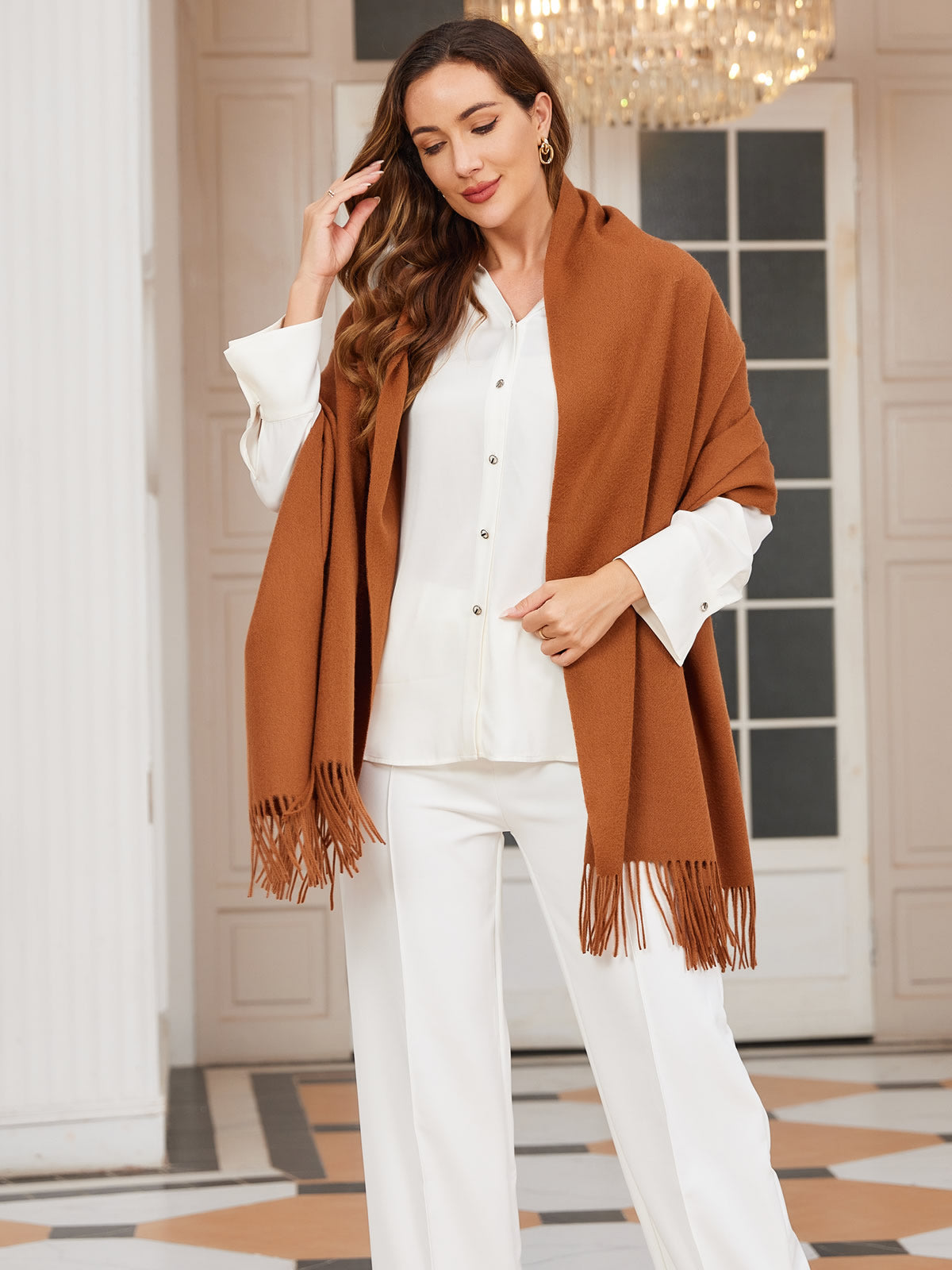 [بني] SilkSilky-SA صوف Scarf 002