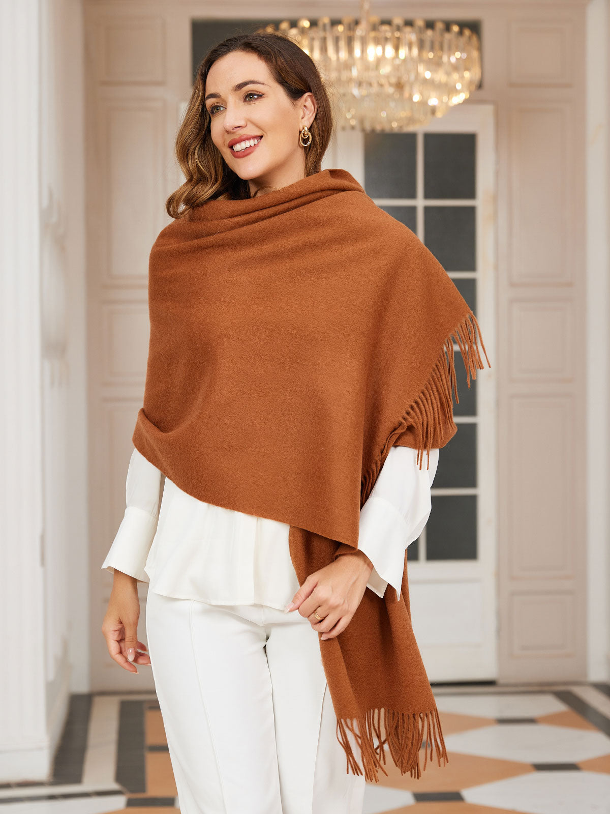 [بني] SilkSilky-SA صوف Scarf 001