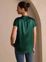 [أخضر غامق] SilkSilky-SA Short Sleeve Split بلوزات نسائية 002