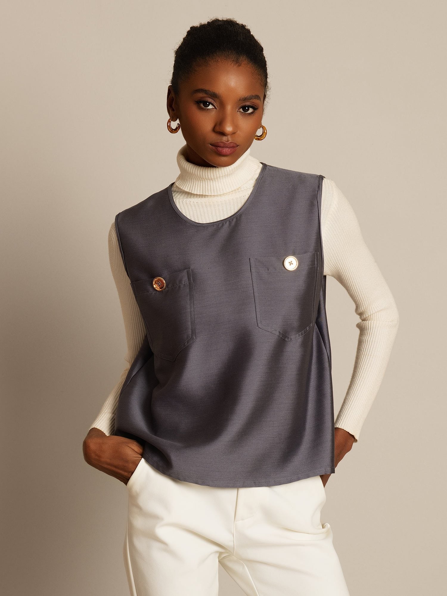 [رمادي] SilkSilky-SA 32Momme الحرير Womens Vest 001,