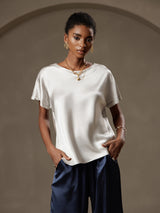 [رمادي فاتح] SilkSilky-SA Short Sleeve Boat Neck تي شيرت نسائية 001