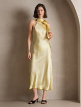 [أصفر فاتح] SilkSilky-SA Sleeveless Tie Neck فساتين نسائية 007