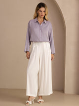 [أرجواني] SilkSilky-SA Long Sleeve Lapel Collar بلوزة 007