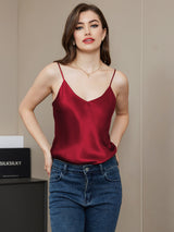 [احمر غامق] SilkSilky-SA Spaghetti Strap V Neck كامي 004