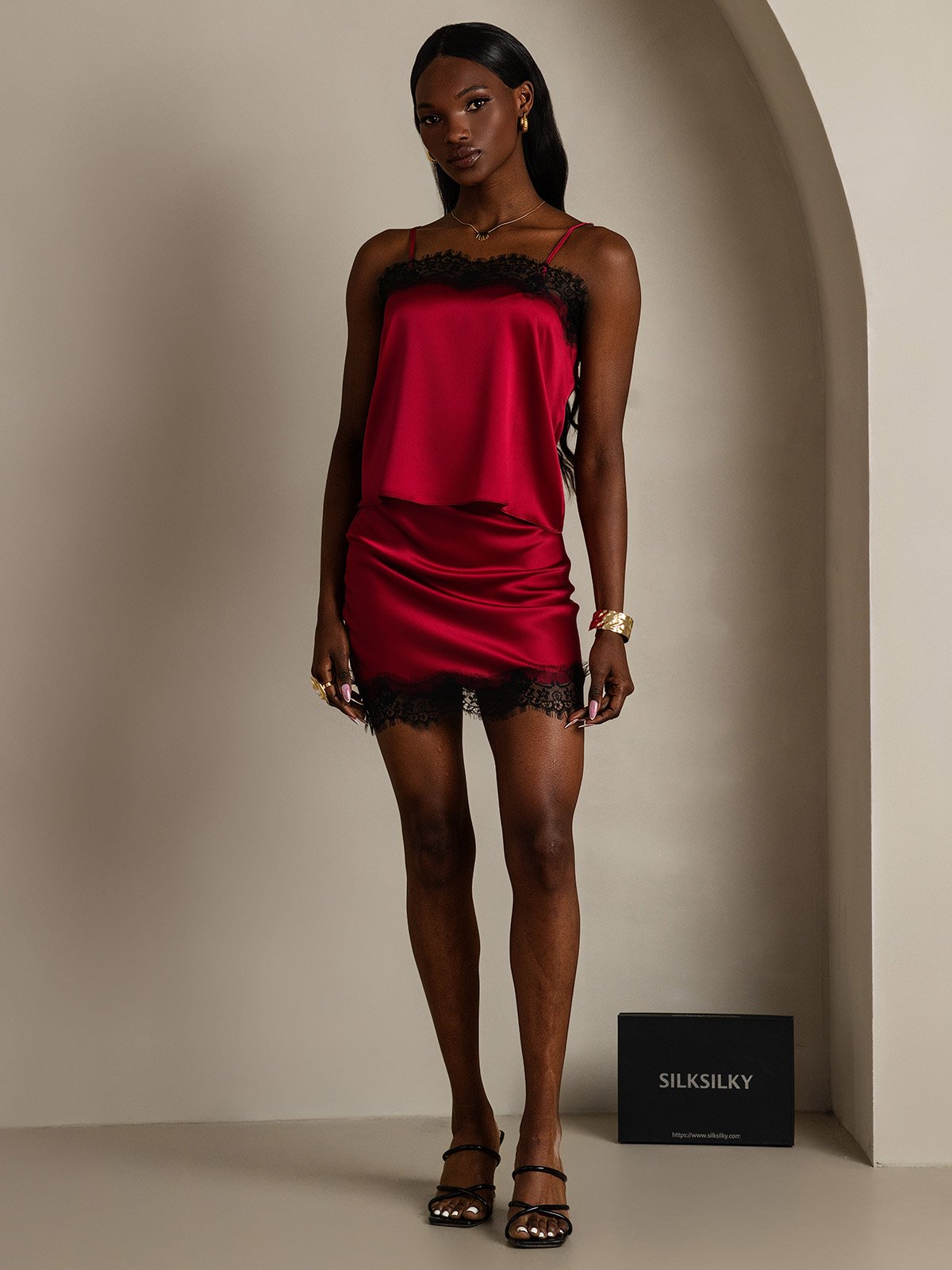 SilkSilky-SA 19Momme الحرير Skirt خمر 006