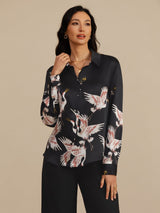 [أسود] SilkSilky-SA Long Sleeve Lapel Collar بلايز نسائية 005