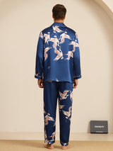 [أزرق غامق] SilkSilky-SA Long Sleeve Lapel Collar بيجامة رجالية 002