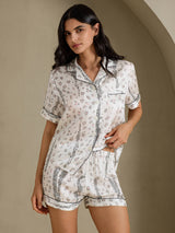 [نمر أبيض] SilkSilky-SA Short Sleeve Notch Collar طقم بيجامة نسائي 004