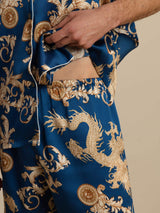 [تنين نيفي] SilkSilky-SA Short Sleeve Lapel Collar بيجامة رجالية 005
