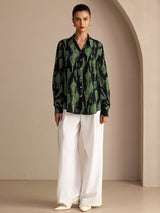 [طحلب أسود] SilkSilky-SA Long Sleeve Lapel Collar بلوزة 006