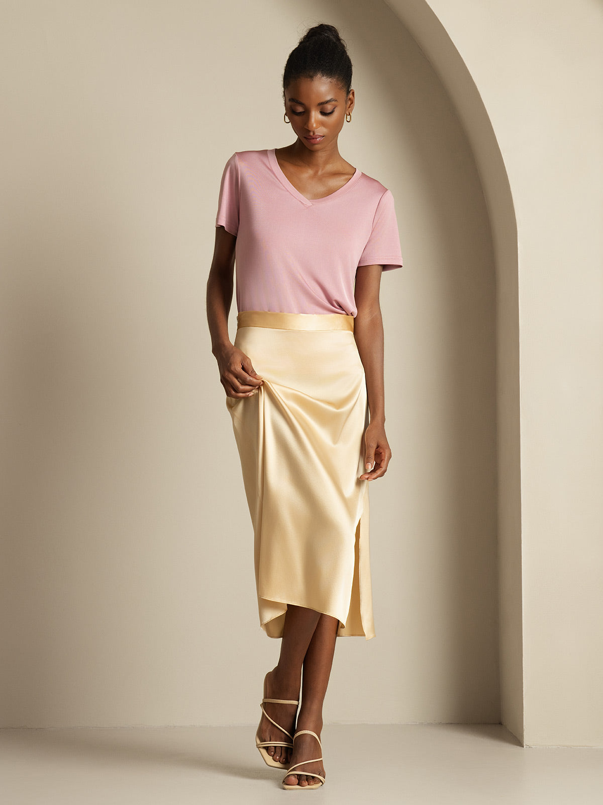 [شامبانيا] SilkSilky-SA 19Momme الحرير Skirt 005