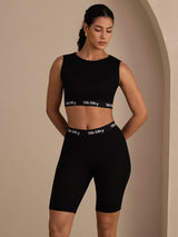 [أسود] SilkSilky-SA Sleeveless Crew Neck Women's Outfit Sets 001