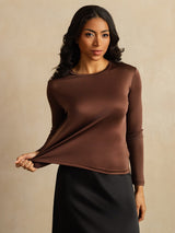[قهوة] SilkSilky-SA Long Sleeve Crew Neck تي شيرت نسائية 007
