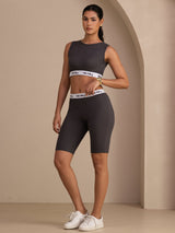 [رمادي] SilkSilky-SA Sleeveless Crew Neck Women's Outfit Sets 005