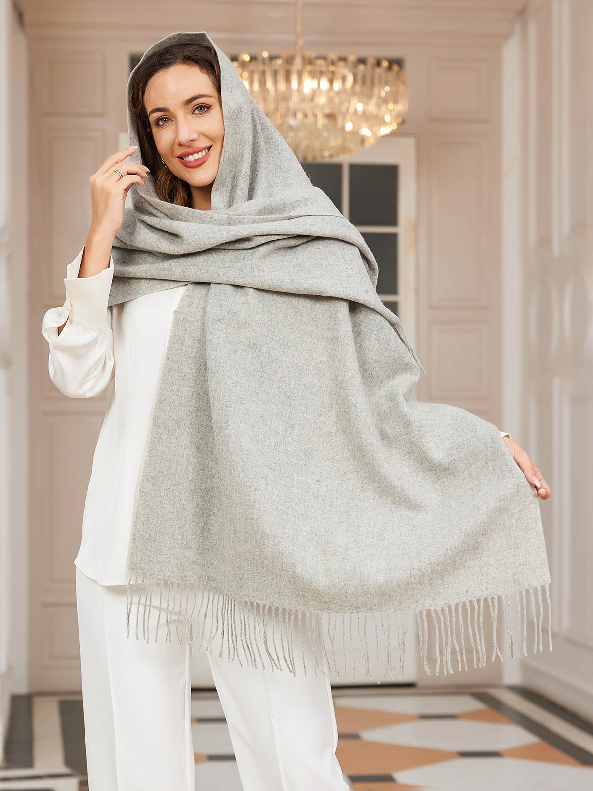[رمادي فاتح] SilkSilky-SA صوف Scarf 001