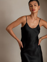 [أسود] SilkSilky-SA Sleeveless V Neck فساتين نسائية 003