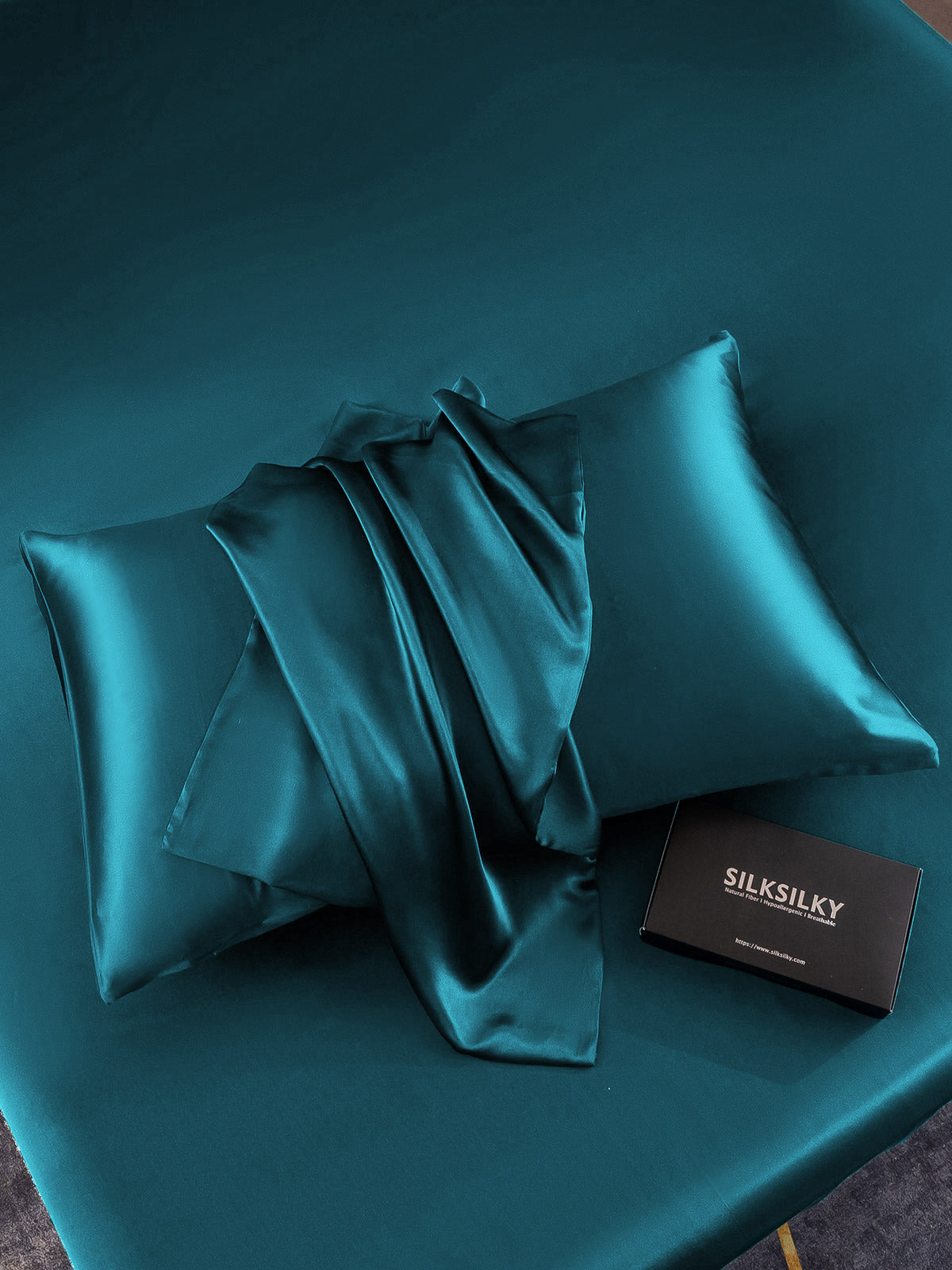 SilkSilky SA 22Momme الحرير الخالص Pillowcase المياهالخضراء 004