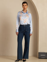 [أزرق فاتح] SilkSilky-SA Long Sleeve Lapel Collar بلايز نسائية 007