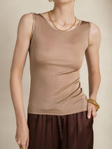 [قهوة] SilkSilky-SA Sleeveless Round Neck تي شيرت نسائية 005
