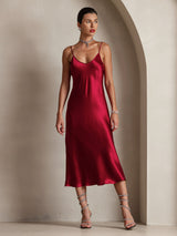 [خمر] SilkSilky-SA Sleeveless V Neck فساتين نسائية 006