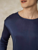 [أزرق غامق] SilkSilky-SA Long Sleeve Round Neck ملابس داخلية طويلة للرجال 004