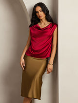 [خمر] SilkSilky-SA Cap Sleeve Cowl Neck تي شيرت نسائية 001