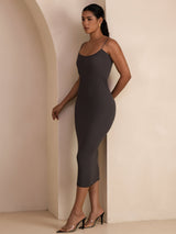 [رمادي] SilkSilky-SA Spaghetti Strap Square Neck فساتين نسائية 005