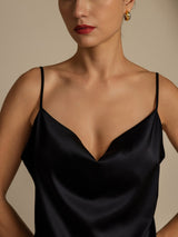 [أسود] SilkSilky-SA Spaghetti Strap Cowl Neck Women's Outfit Sets 004